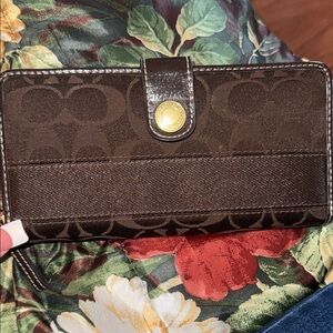 Coach Monogram Wallet with Gold Accent